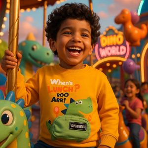 Stylish Kids' Dinosaur Graphics Attachable Purse T-Shirt & Jeans Set