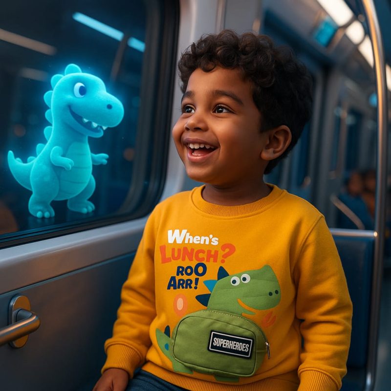 Stylish Kids' Dinosaur Graphics Attachable Purse T-Shirt & Jeans Set - Image 2