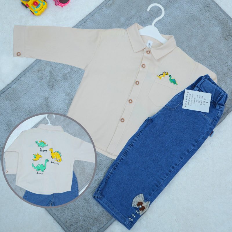 Dinosaur Pattern Designed Full Sleeve Shirt & Jean Pants for Kids - Image 3