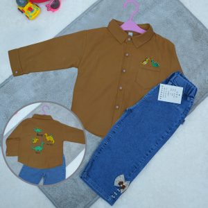 Dinosaur Pattern Designed Full Sleeve Shirt & Jean Pants for Kids