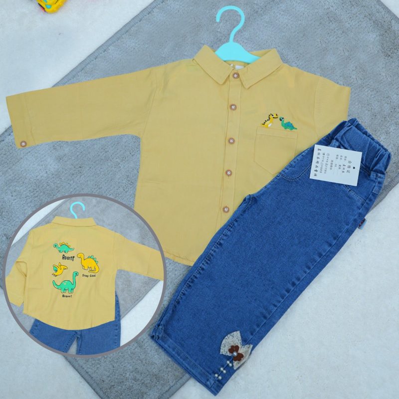 Dinosaur Pattern Designed Full Sleeve Shirt & Jean Pants for Kids - Image 2