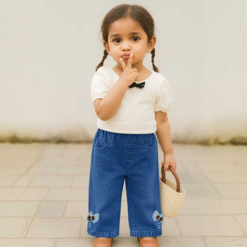 Party Wear Fashion Blue Denim Jeans Pant for Girls