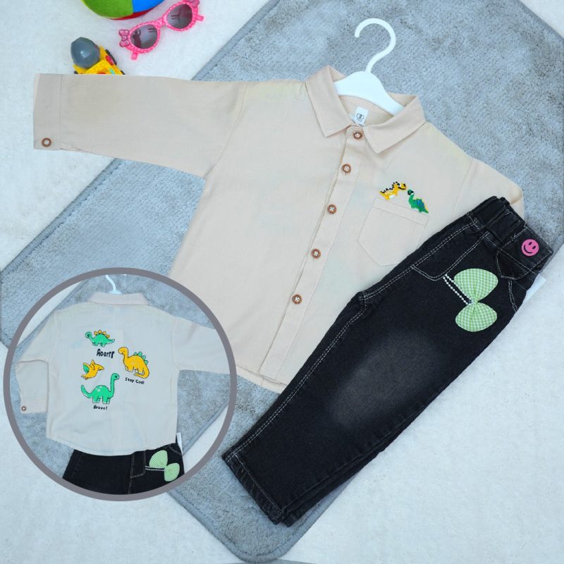 Dinosaur Pattern Designed Full Sleeve Shirt & Jean Pants for Kids - Image 2