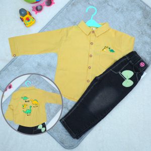Dinosaur Pattern Designed Full Sleeve Shirt & Jean Pants for Kids