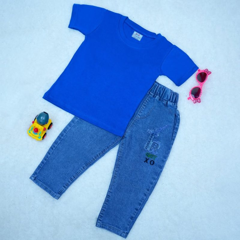 Boys Round Neck Short Sleeve T-shirt & Jeans for Kids - Image 3