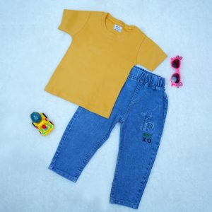 Boys Round Neck Short Sleeve T-shirt & Jeans for Kids
