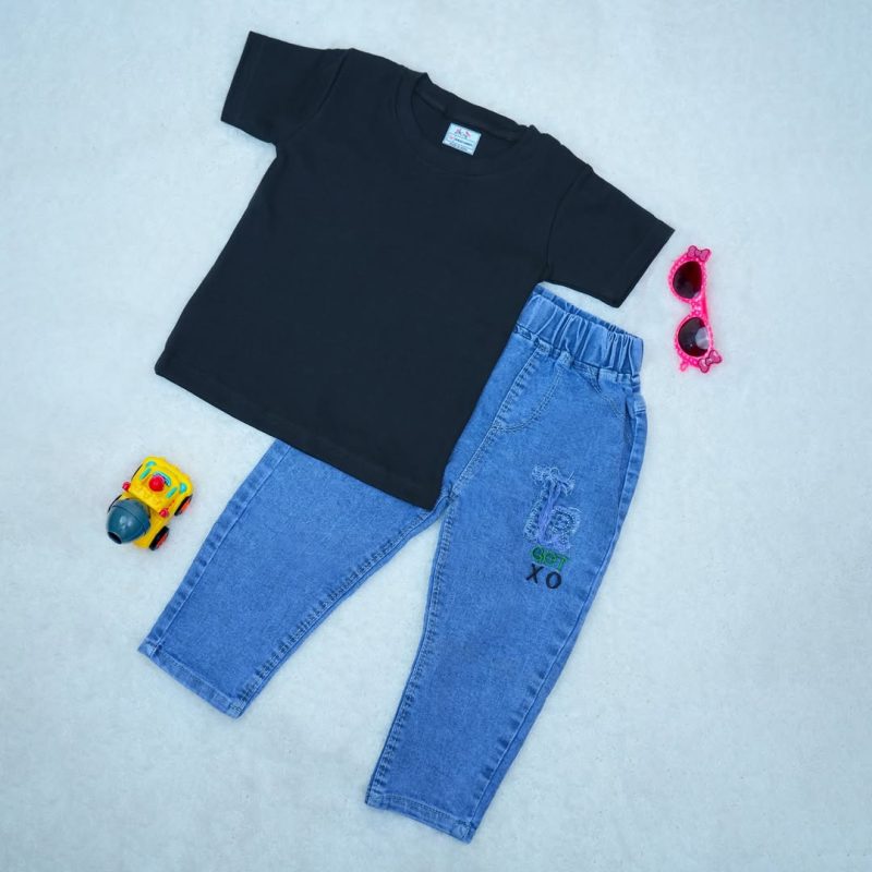 Boys Round Neck Short Sleeve T-shirt & Jeans for Kids - Image 4