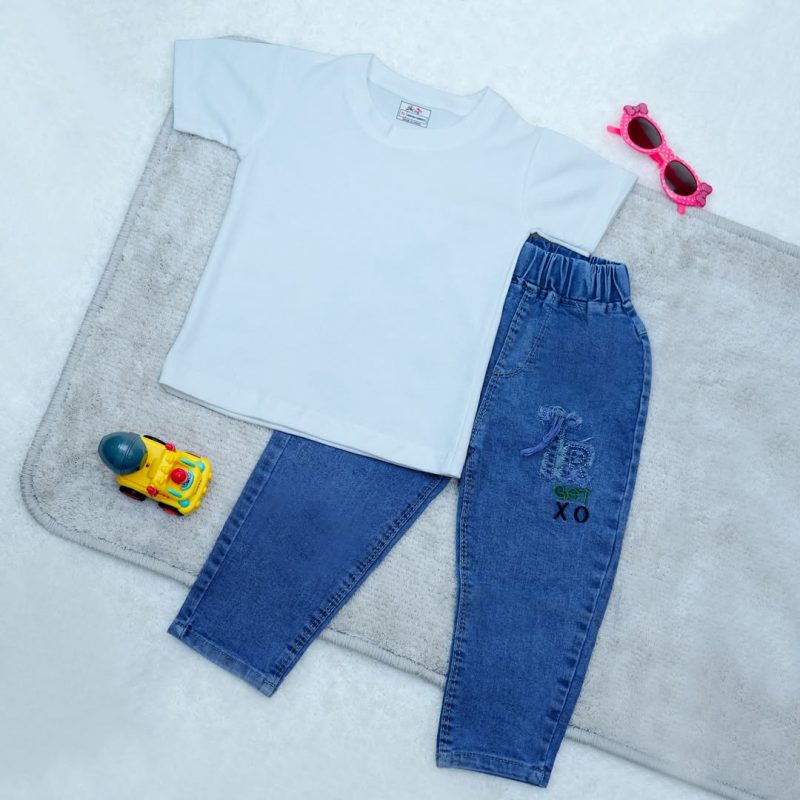Boys Round Neck Short Sleeve T-shirt & Jeans for Kids - Image 5