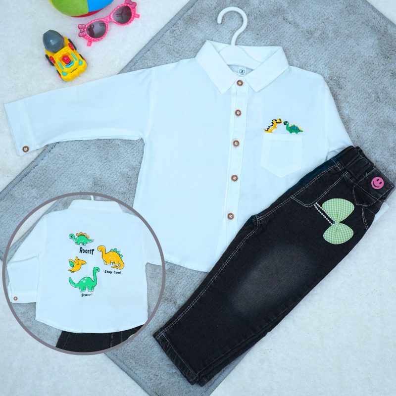 Dinosaur Pattern Designed Full Sleeve Shirt & Jean Pants for Kids - Image 3