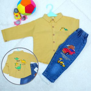 Dinosaur Pattern Designed Full Sleeve Shirt & Jean Pants for Kids