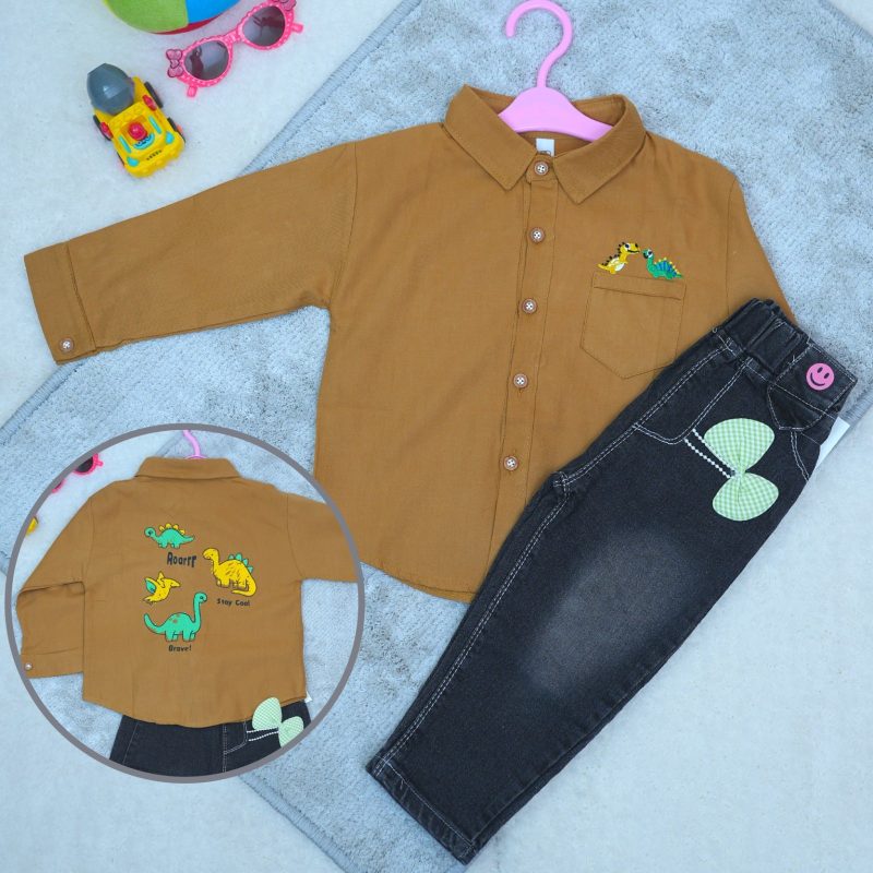 Dinosaur Pattern Designed Full Sleeve Shirt & Jean Pants for Kids - Image 4
