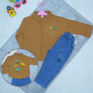 Dinosaur Pattern Designed Full Sleeve Shirt & Jean Pants for Kids