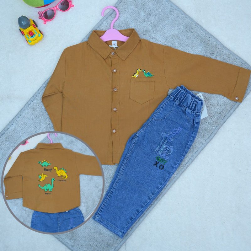 Dinosaur Pattern Designed Full Sleeve Shirt & Jean Pants for Kids