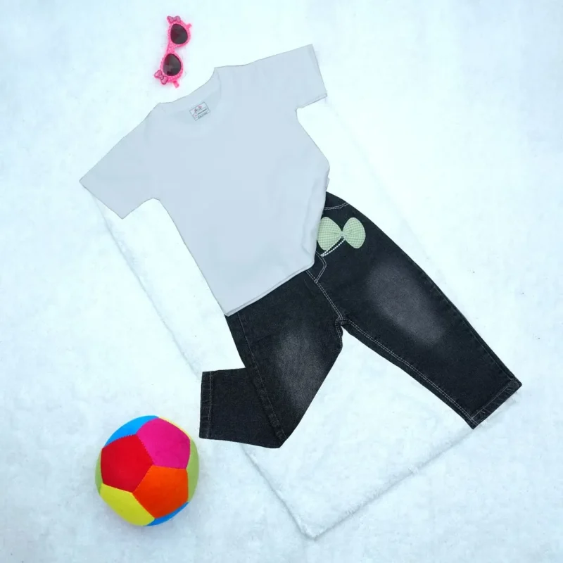 Round Neck Short Sleeve T-shirt & Jeans for Girl Kids - Image 4