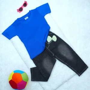Round Neck Short Sleeve T-shirt & Jeans for Girl Kids