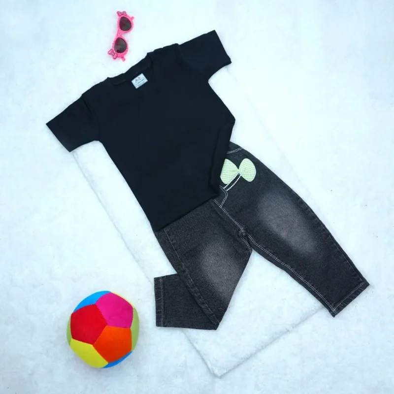Round Neck Short Sleeve T-shirt & Jeans for Girl Kids - Image 5