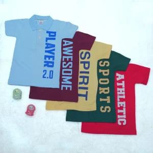 Five-Piece Kids' Half-Sleeve Text-Printed Polo Neck T-shirt Combo