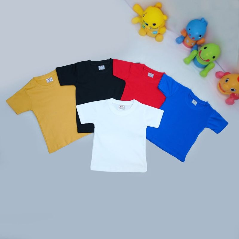 Solid Color Combo of 5 round-Neck T-shirts for Kids - Image 2