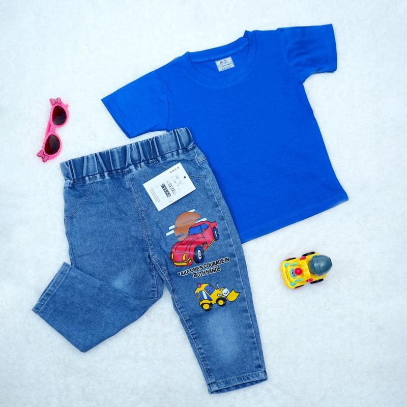 Boys Round Neck Short Sleeve T-shirt & Jeans for Kids - Image 4