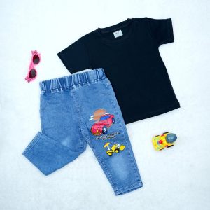Boys Round Neck Short Sleeve T-shirt & Jeans for Kids