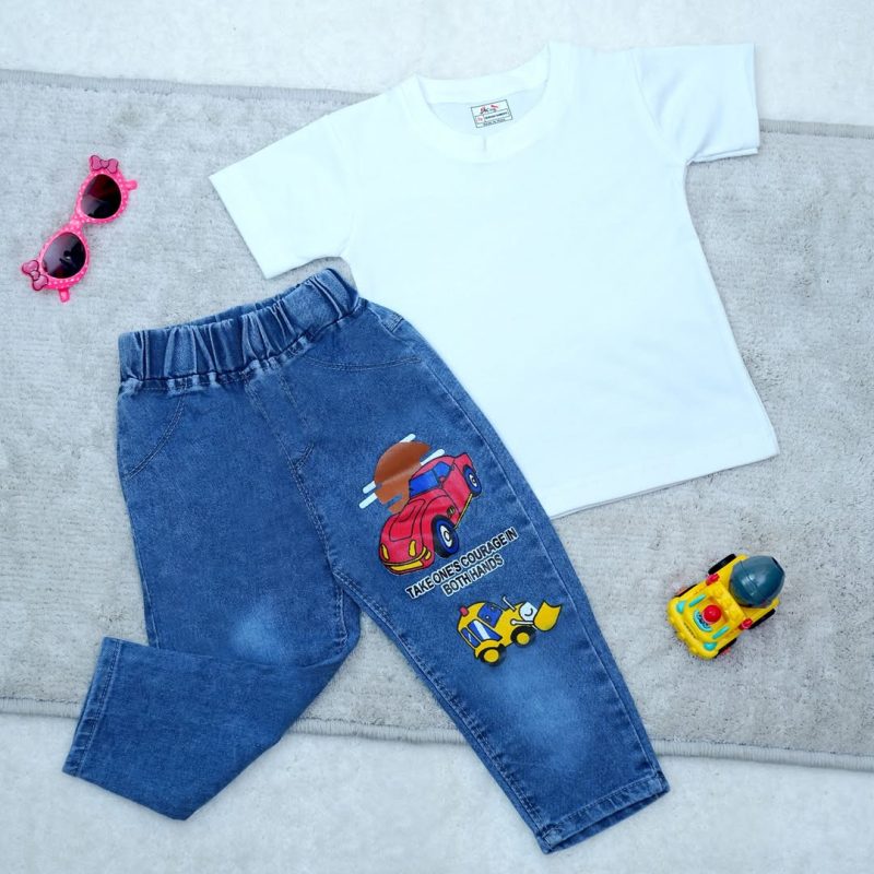 Boys Round Neck Short Sleeve T-shirt & Jeans for Kids - Image 5
