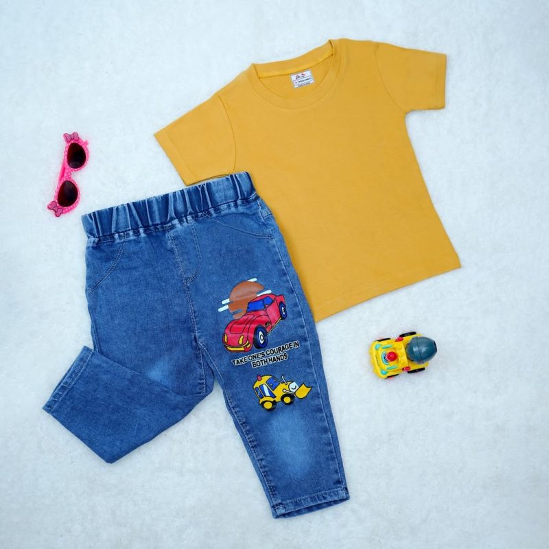 Boys Round Neck Short Sleeve T-shirt & Jeans for Kids - Image 2