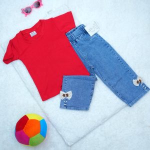 Round Neck Short Sleeve T-shirt & Jeans for Girl Kids